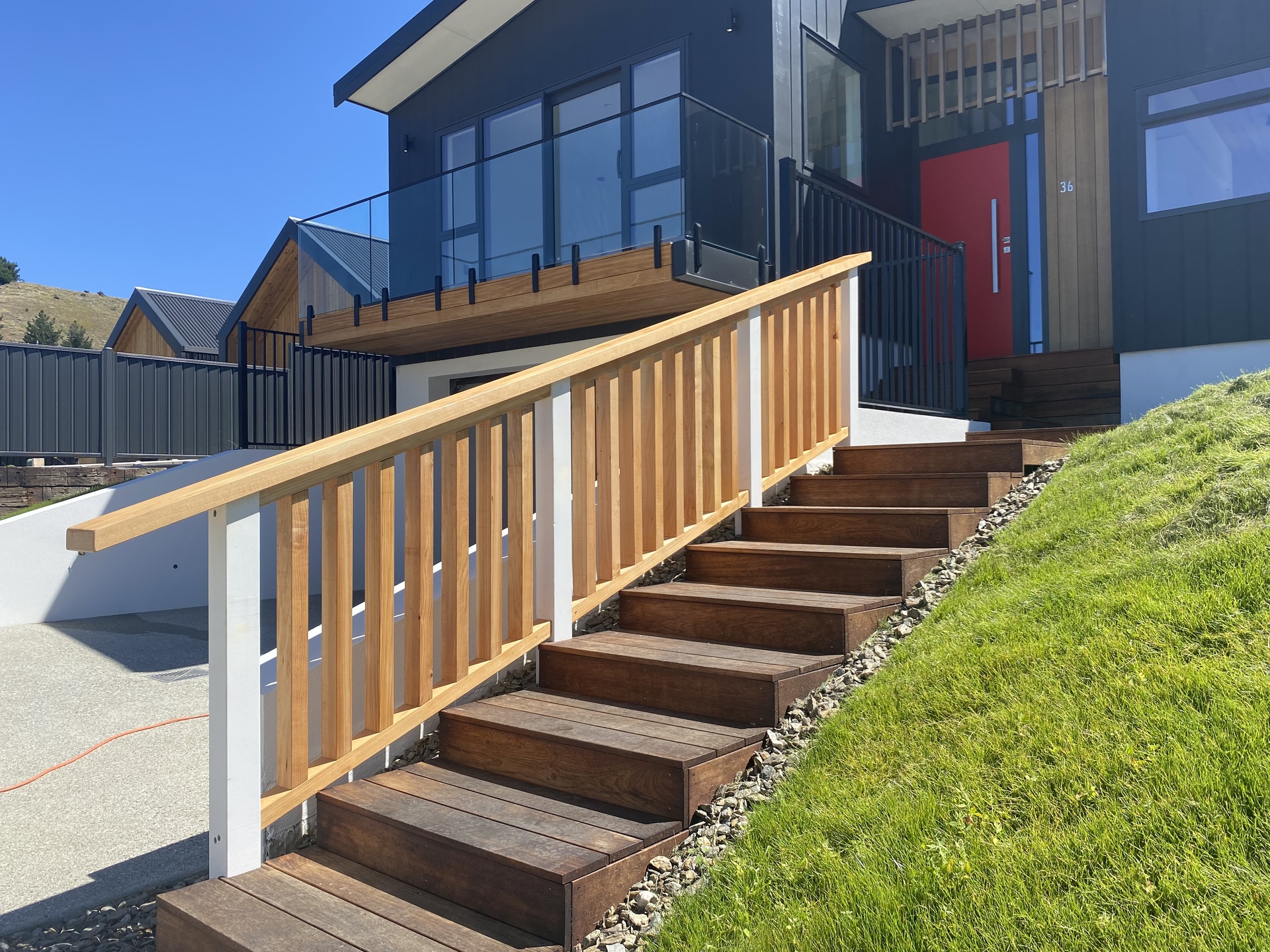 showhome, front stairs, macrocarpa and kwila