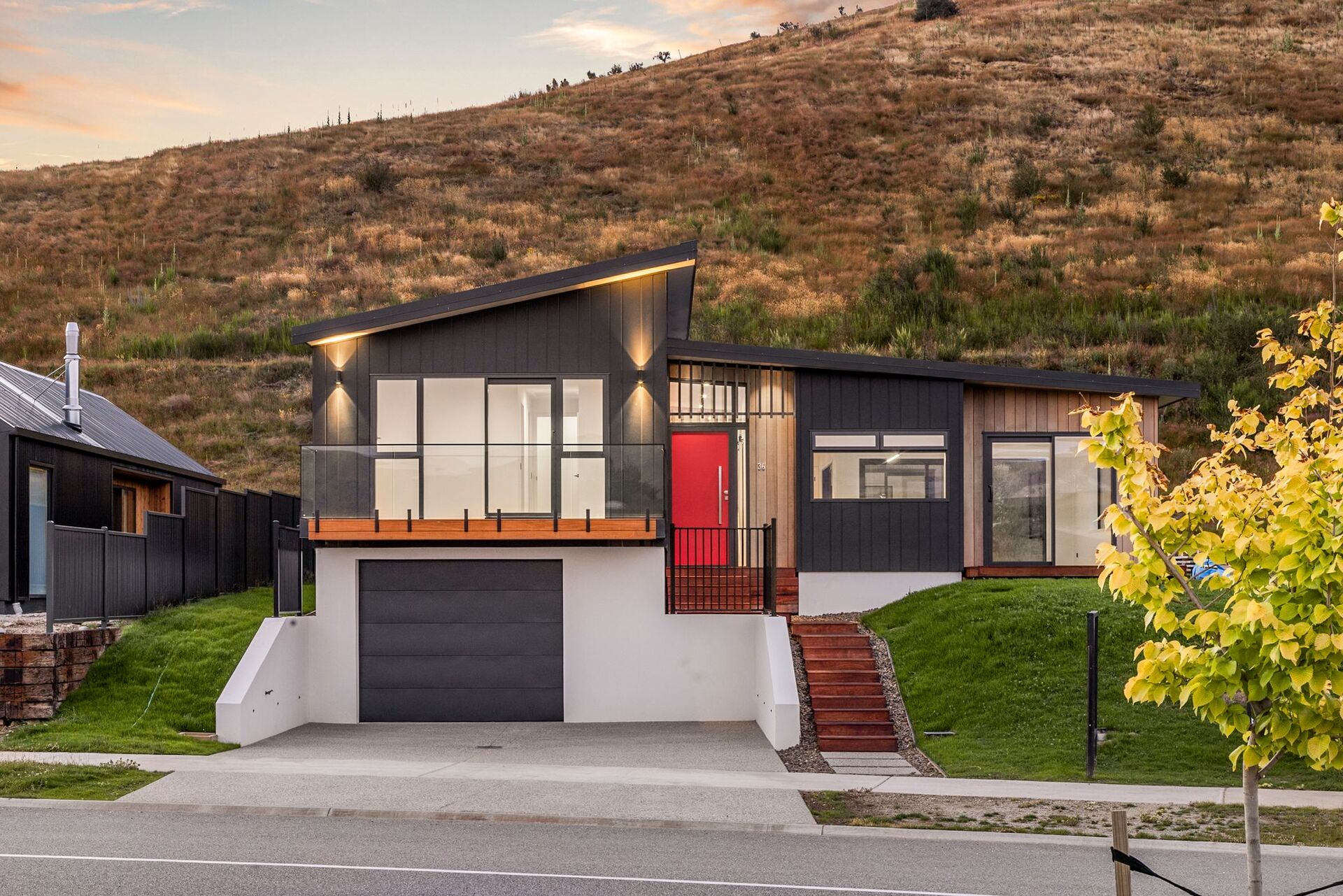 Our showhome, 36 Atkins Rd, street view at twilight